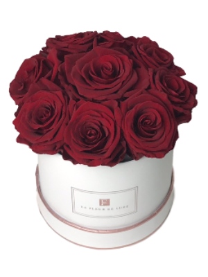 Dome-Shaped Burgundy Long Lasting Rose Arrangement in a Small Round Box