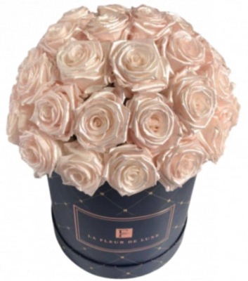 Dome-Shaped Pearl Pink Rose Arrangement in a Large Pattern Box