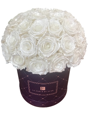 Dome-Shaped Long Lasting Rose Arrangement in a Large Pattern Box