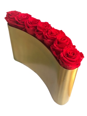 Red Long Lasting Roses in a Curved Matte Gold Vase