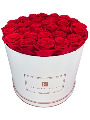 Red Roses in a Large Round Box