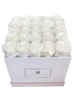 Pearl Roses That Last a Year in a Medium Square White Box
