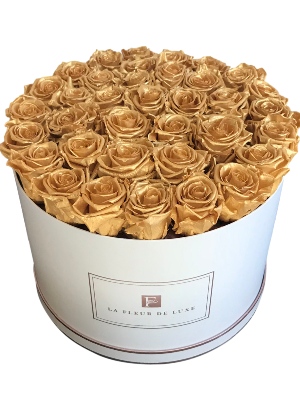 Gold Long Lasting Rose Arrangement in a X-Large Round Box