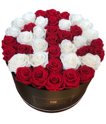 Number 92 Shaped Red & White Flower Arrangement in a Black X-Large Round Box